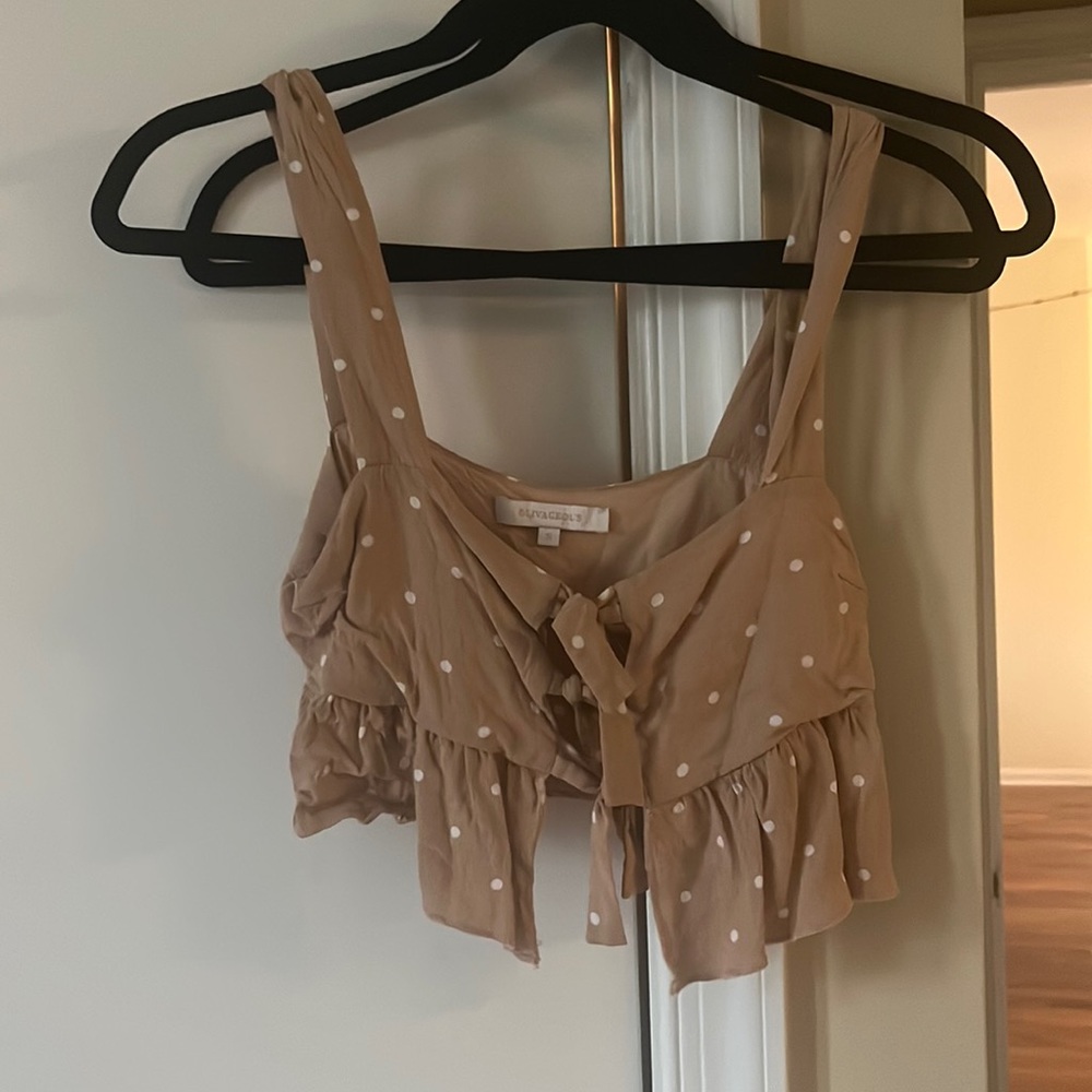 Pink and white polka dot crop top